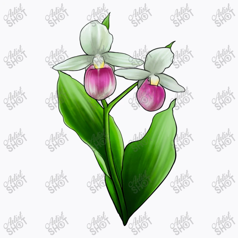 Pink And White Lady's Slipper Flower T-Shirt 7 Pink And White Lady's Slipper Flower T-Shirt - Image 5