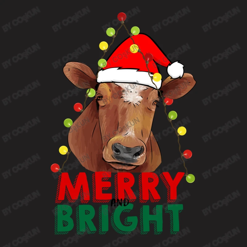 Merry And Bright Cow With Christmas Lights T-Shirt 7 Merry And Bright Cow With Christmas Lights T-Shirt - Image 5