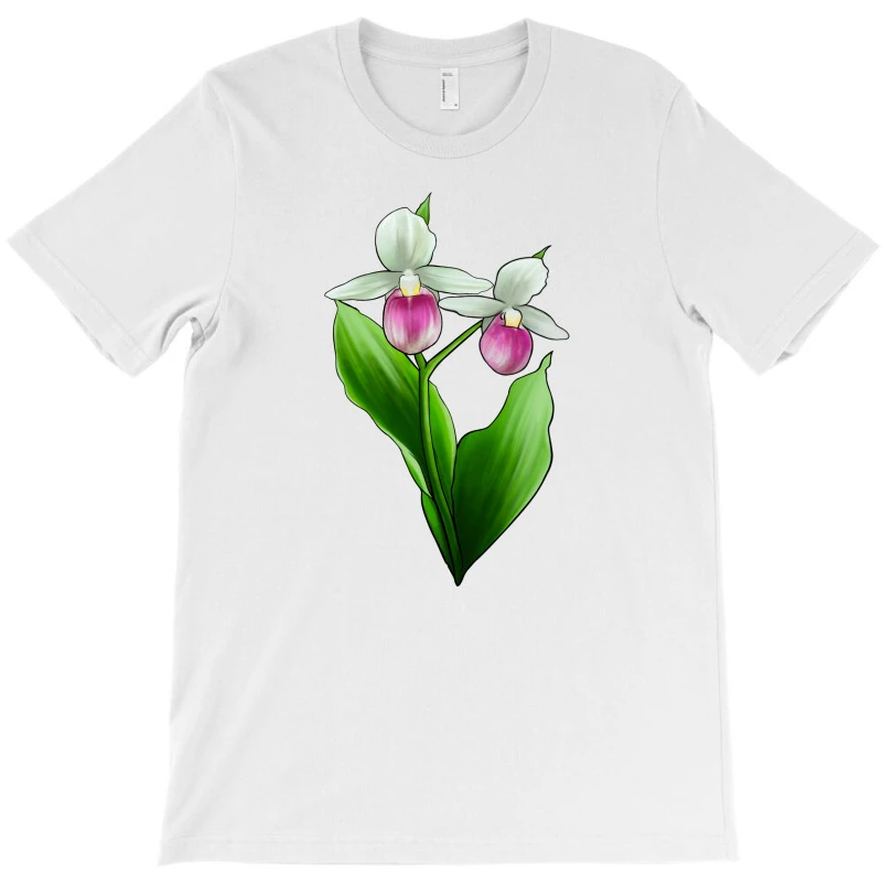Pink And White Lady's Slipper Flower T-Shirt 5 Pink And White Lady's Slipper Flower T-Shirt - Image 3