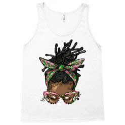 Sorority Colors Pink And Green Afro Locs Bun Messy Tank Top -Rugged Roots Store pd.2526564454.30.25063912.s3.1 front white ffffff none x14.5y0 151 800x800 1