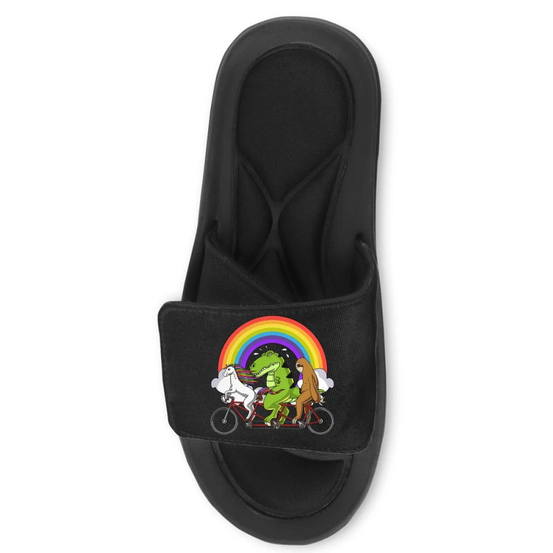 Unicorn Sloth T Rex Dinosaur Riding Bicycle Slide Sandal 4 Unicorn Sloth T Rex Dinosaur Riding Bicycle Slide Sandal - Image 2