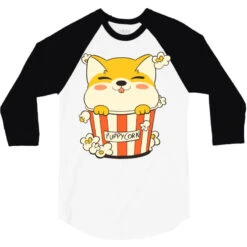 Puppycorn Shiba Movie Popcorn 3/4 Sleeve Shirt -Rugged Roots Store pd.2526942129.33.25085290.s3.1 front white and black ffffff none x0y0 150 800x800 1