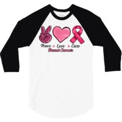 Peace Love Cure Cancer 3/4 Sleeve Shirt -Rugged Roots Store pd.2526975614.33.25100706.s3.1 front white and black ffffff none x0y0 150 800x800 1