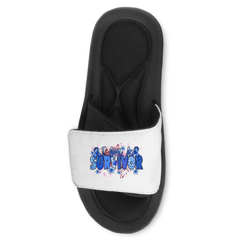 I Am A Survivor Colon Cancer Blue Ribbon Slide Sandal 4 I Am A Survivor Colon Cancer Blue Ribbon Slide Sandal - Image 2