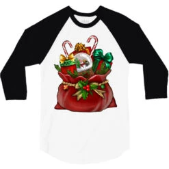 Chrismas Santa Claus Bag 3/4 Sleeve Shirt -Rugged Roots Store pd.2527074926.33.25102076.s3.1 front white and black ffffff none x0y0 150 800x800 1