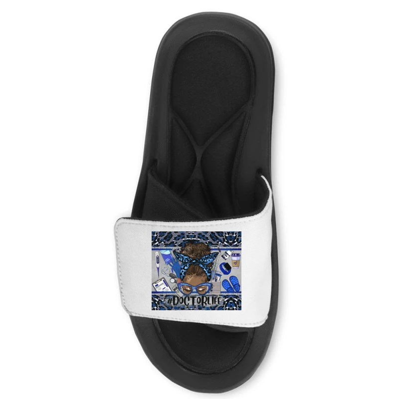 Afro Messy Bun Doctor Life Navy Blue Gray Slide Sandal 4 Afro Messy Bun Doctor Life Navy Blue Gray Slide Sandal - Image 2