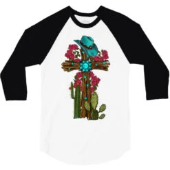 Gemstone Cross With Cactus 3/4 Sleeve Shirt -Rugged Roots Store pd.2527108313.33.25102463.s3.1 front white and black ffffff none x17y0 116 800x800 1