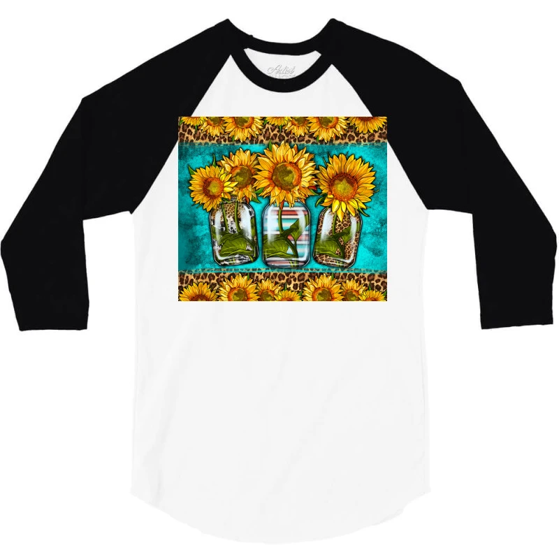 Western Serape Mason Jars Sunflowers 3/4 Sleeve Shirt 5 Western Serape Mason Jars Sunflowers 3/4 Sleeve Shirt - Image 3