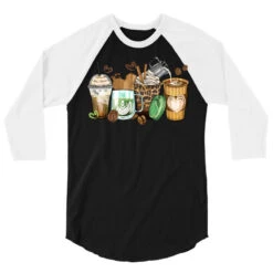 Latte Coffee Cups 3/4 Sleeve Shirt -Rugged Roots Store pd.2527154381.33.25102301.s3.1 front black and white ffffff none x0y0 150 800x800 1