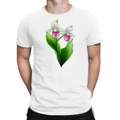 Pink And White Lady's Slipper Flower T-Shirt
