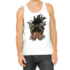 Sorority Colors Pink And Green Afro Locs Bun Messy Tank Top