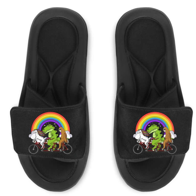 Unicorn Sloth T Rex Dinosaur Riding Bicycle Slide Sandal 3 Unicorn Sloth T Rex Dinosaur Riding Bicycle Slide Sandal