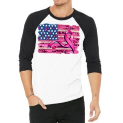American Flag And Cancer Ribbon Pattern 3/4 Sleeve Shirt