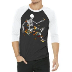 Skeleton Flowting On Space Butterflies 3/4 Sleeve Shirt