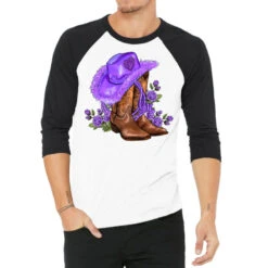 Purple Cowgirl And Roses 3/4 Sleeve Shirt