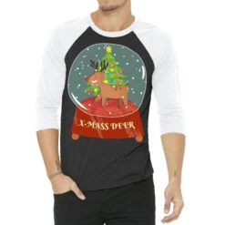 Snow Globe Reindeer Christmas Tree Believe Rudolph 3/4 Sleeve Shirt