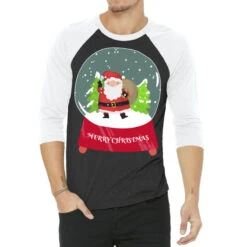 Snow Globe Santa Claus Christmas Tree Believe Xmas 3/4 Sleeve Shirt