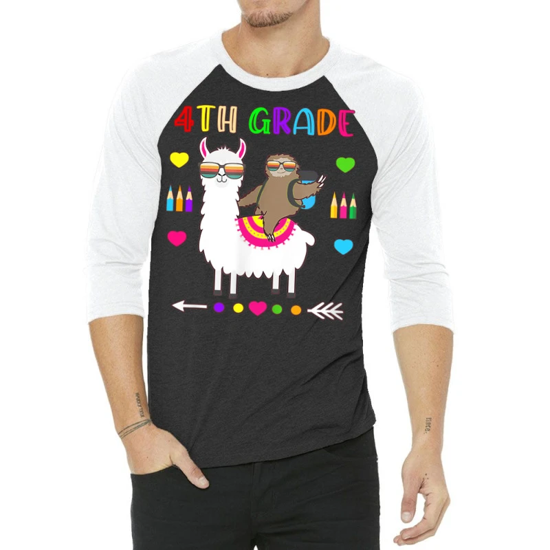 Sloth Llama 4th Grade Squad Teacher Student Back T 3/4 Sleeve Shirt 3 Sloth Llama 4th Grade Squad Teacher Student Back T 3/4 Sleeve Shirt