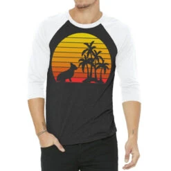 Retro Vintage Corgi Sunset Palm Trees Beach Silhou 3/4 Sleeve Shirt