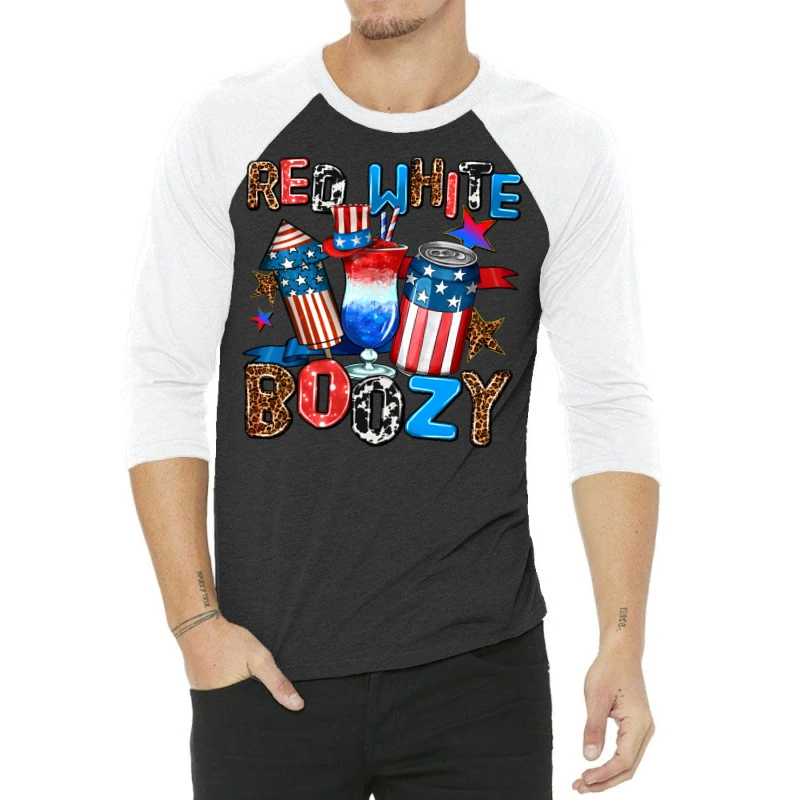 Red White Boozy 3/4 Sleeve Shirt 3 Red White Boozy 3/4 Sleeve Shirt