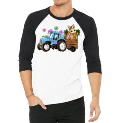 Happy Easter Tractor With Bunny Flowers And Carrot 3/4 Sleeve Shirt