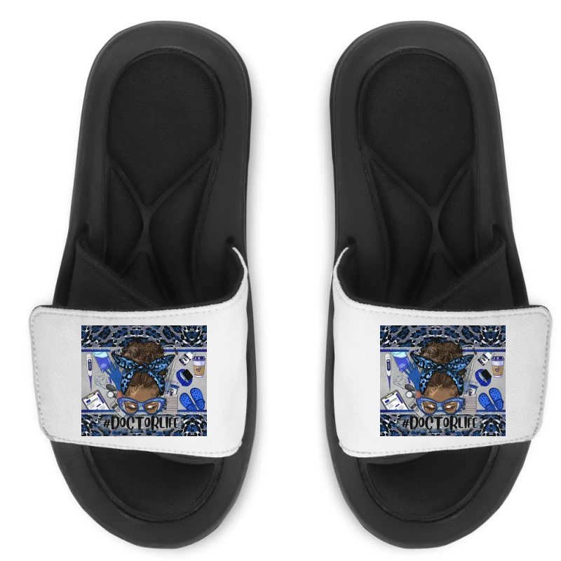 Afro Messy Bun Doctor Life Navy Blue Gray Slide Sandal 3 Afro Messy Bun Doctor Life Navy Blue Gray Slide Sandal