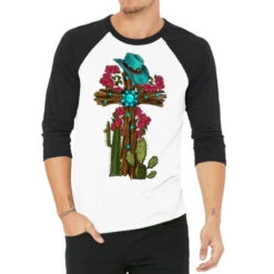 Gemstone Cross With Cactus 3/4 Sleeve Shirt