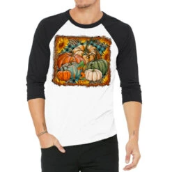 Fall Pumpkins Distressed Background 3/4 Sleeve Shirt