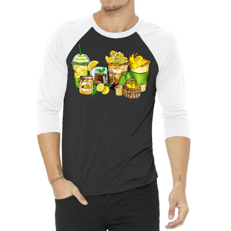 Lemon Farm Fresh Coffee Cups 3/4 Sleeve Shirt 3 Lemon Farm Fresh Coffee Cups 3/4 Sleeve Shirt