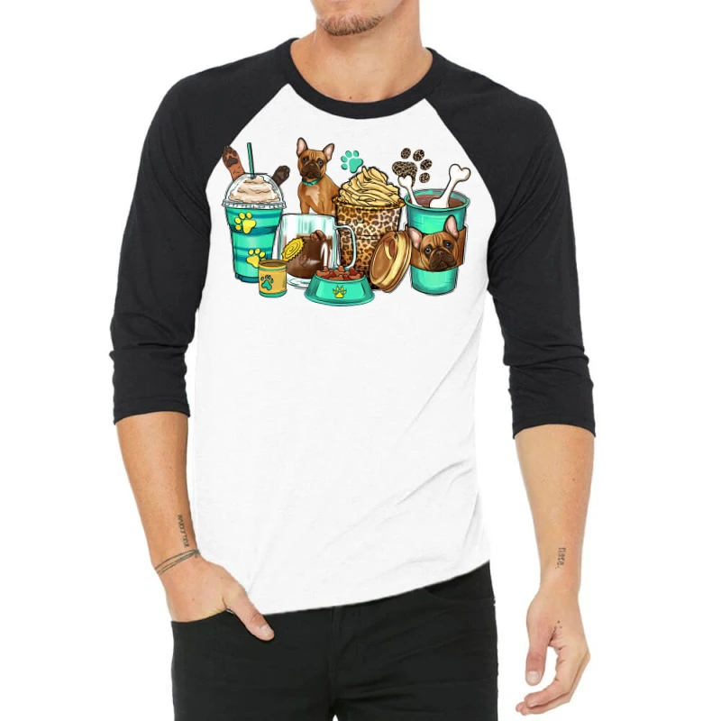 French Bulldog Coffee Cups 3/4 Sleeve Shirt 3 French Bulldog Coffee Cups 3/4 Sleeve Shirt