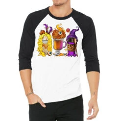 Halloween Hocus Pocus Coffee Cups 3/4 Sleeve Shirt