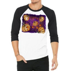 Halloween Pumpkin Cobweb Background 3/4 Sleeve Shirt